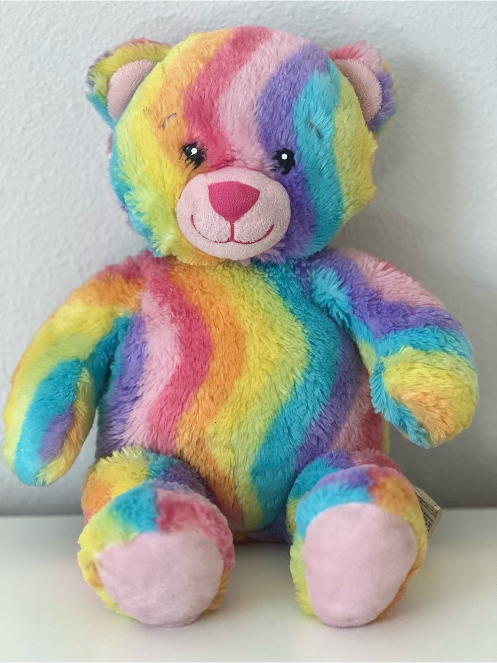 Build-A-Bear Rainbow Stripe Plush Bear in Pink, Blue, Yellow, Purple, Green